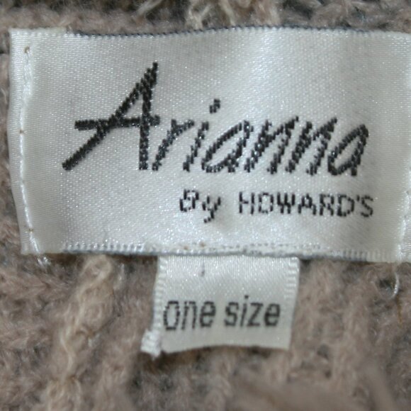 ARIANNA BY HOWARDS Poncho Hooded Knit Fringe Chevron Stripe Tan Gray One Size - Picture 6 of 14